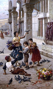  Antonio Paoletti Feeding the Pigeons at Piazza St. Marco, Venice - Canvas Art Print