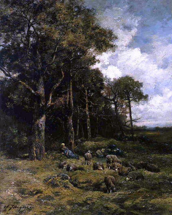  Charles Emile Jacque The Shepherdess - Canvas Art Print