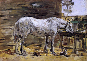  Eugene-Louis Boudin White Horse at the Feeding Trough - Canvas Art Print