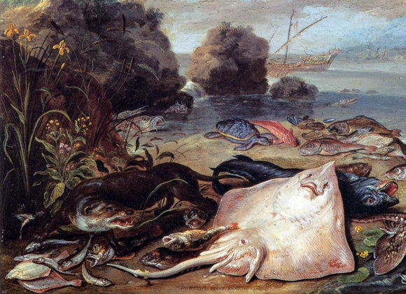  Jan Van I Kessel The Day's Catch (detail) - Canvas Art Print