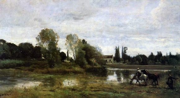  Jean-Baptiste-Camille Corot Ville d'Avray - The Horses Watering Place - Canvas Art Print