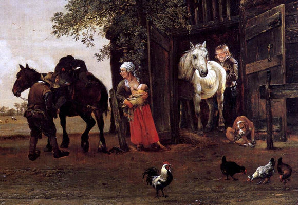  Paulus Potter Figures with Horses by a Stable (detail) - Canvas Art Print