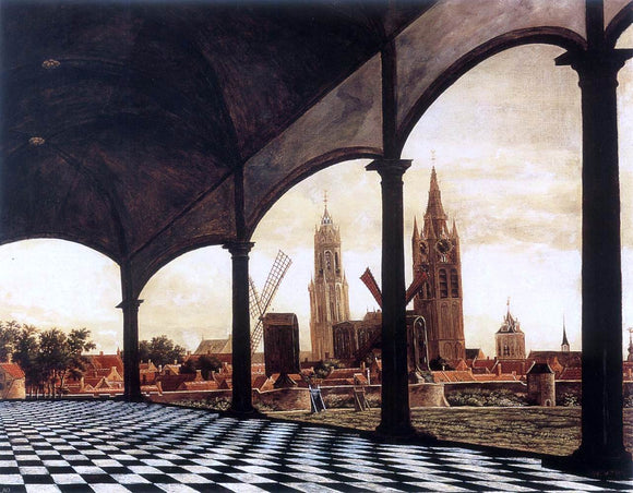  Daniel Vosmaer A View of Delft through an Imaginary Loggia - Canvas Art Print
