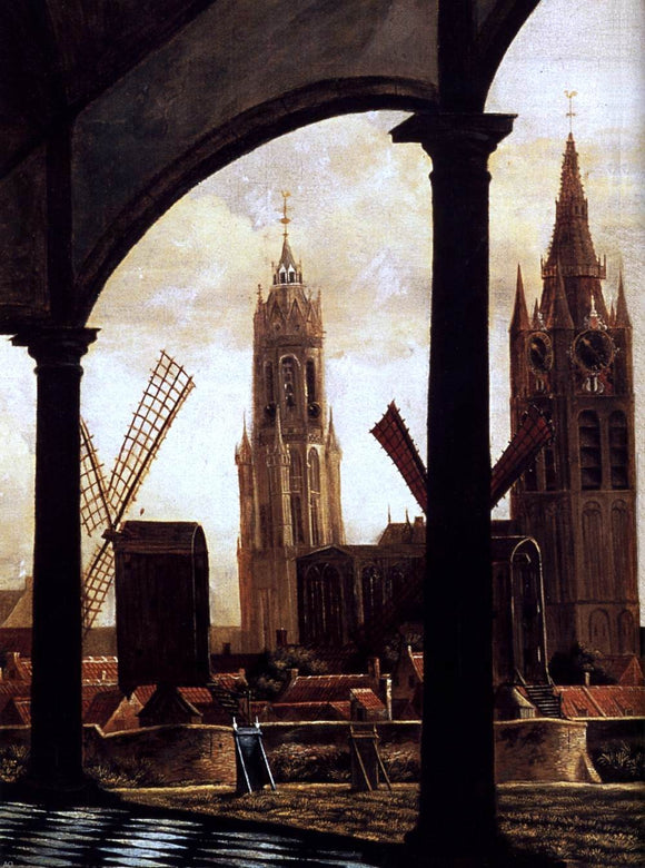  Daniel Vosmaer A View of Delft through an Imaginary Loggia (detail) - Canvas Art Print