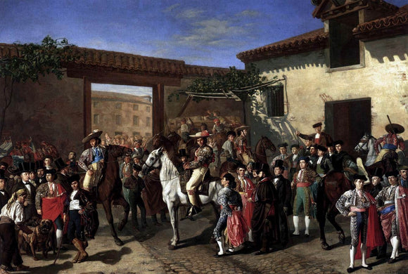  Manuel Castellano Horses in a Courtyard by the Bullring before the Bullfight, Madrid - Canvas Art Print