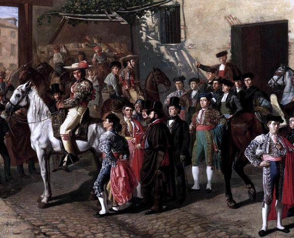  Manuel Castellano Horses in a Courtyard by the Bullring before the Bullfight, Madrid (detail) - Canvas Art Print