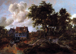  Meyndert Hobbema A Watermill beside a Woody Lane - Canvas Art Print