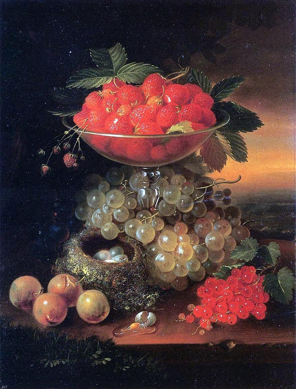  George Forster Still Life with Fruit and Nest of Eggs - Canvas Art Print