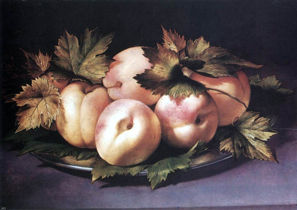  Giovanni Ambrogio Figino Metal Plate with Peaches and Vine Leaves - Canvas Art Print