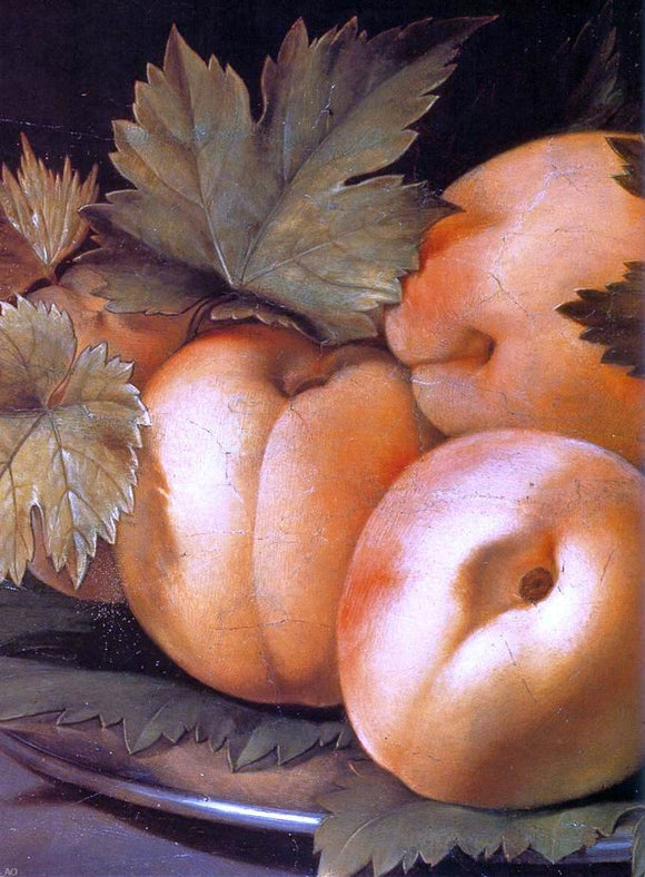  Giovanni Ambrogio Figino Metal Plate with Peaches and Vine Leaves (detail) - Canvas Art Print