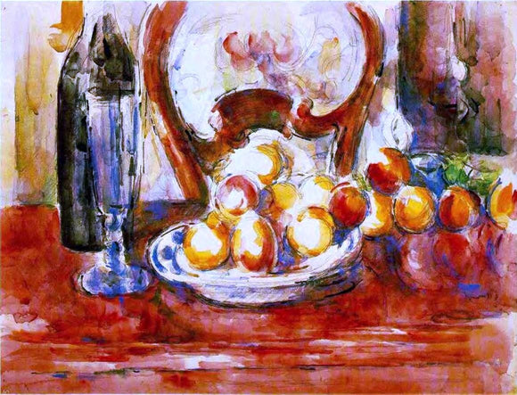  Paul Cezanne Still Life - Apples, a Bottle and Chairback - Canvas Art Print