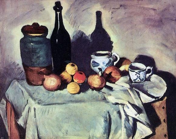  Paul Cezanne Still Life - Post, Bottle, Cup and Fruit - Canvas Art Print