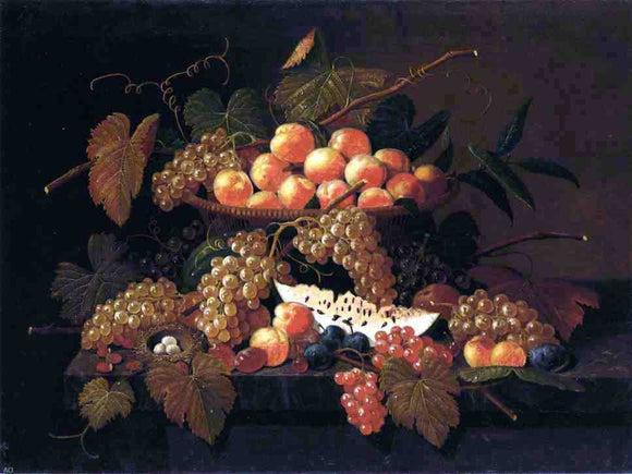  Severin Roesen Still Life with Fruit and Nest - Canvas Art Print