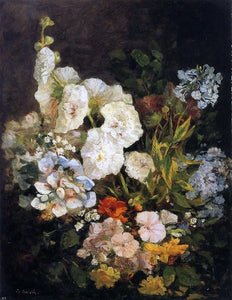  Eugene-Louis Boudin Spray of Flowers - Hollyhocks - Canvas Art Print