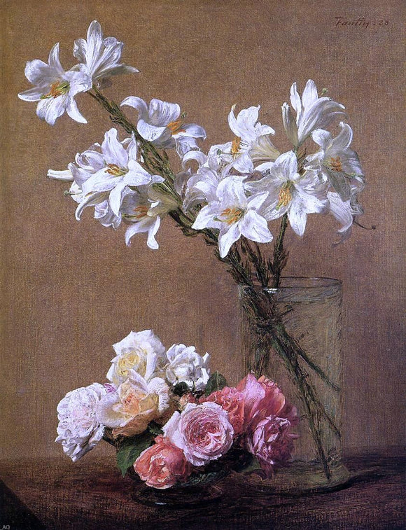  Henri Fantin-Latour Roses and Lilies - Canvas Art Print