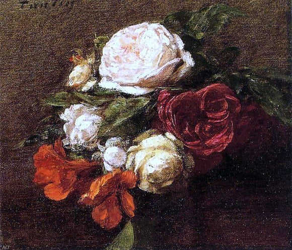  Henri Fantin-Latour Roses and Nasturtiums - Canvas Art Print