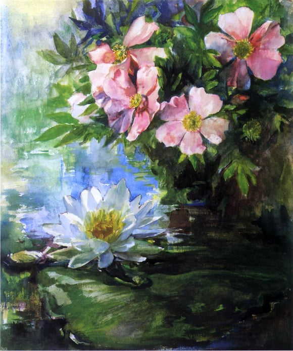  John La Farge Wild Roses and Water Lily - Study of Sunlight - Canvas Art Print