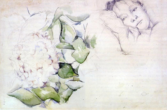  Paul Cezanne Madame Cezanne (Hortense Fiquet) with Hortensias - Canvas Art Print