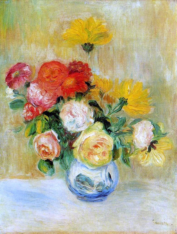  Pierre Auguste Renoir Vase of Roses and Dahlias - Canvas Art Print