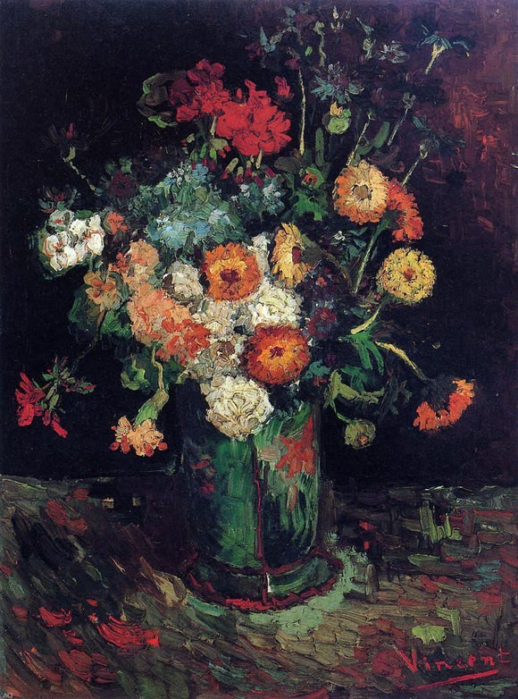  Vincent Van Gogh Vase with Zinnias and Geraniums - Canvas Art Print