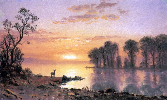  Albert Bierstadt Sunset over the River - Canvas Art Print
