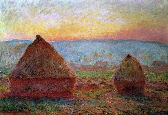  Claude Oscar Monet Grainstacks at Giverny, Sunset - Canvas Art Print