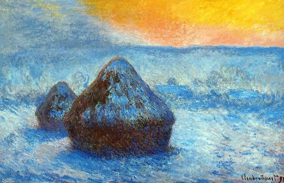  Claude Oscar Monet Grainstacks at Sunset, Snow Effect - Canvas Art Print