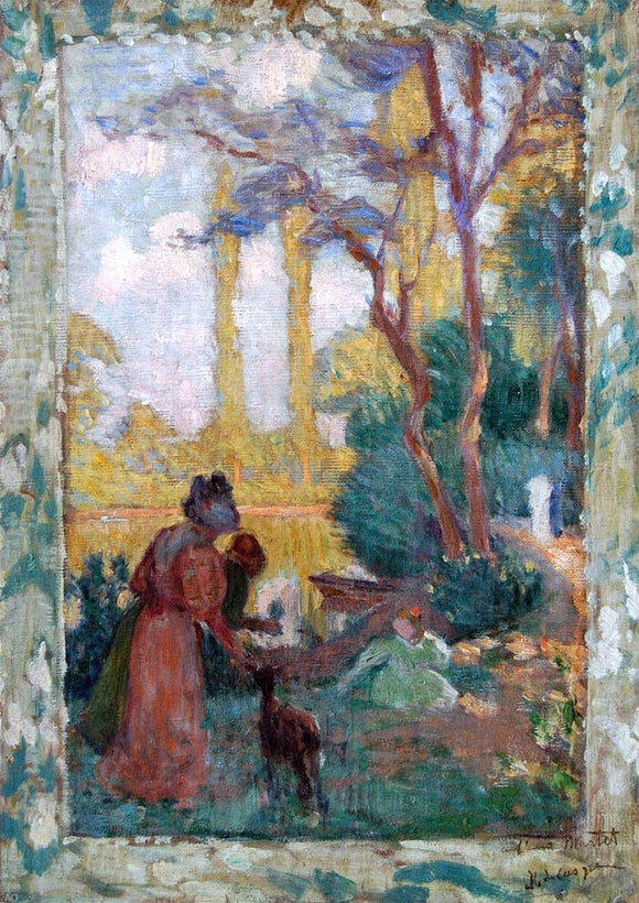  Henri Lebasque Young Woman and Children in Park - Canvas Art Print