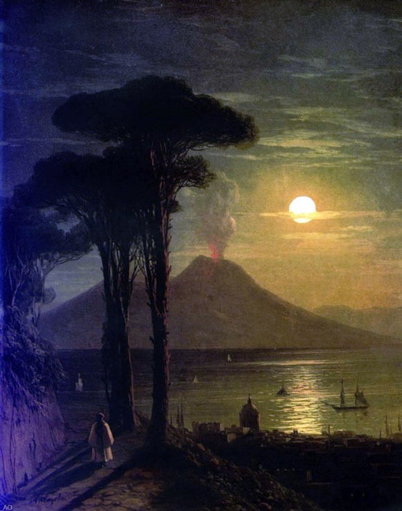  Ivan Constantinovich Aivazovsky The Bay of Naples at Moonlit Night, Vesuvius - Canvas Art Print