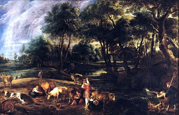  Peter Paul Rubens Landscape with Cows and Wildfowlers - Canvas Art Print