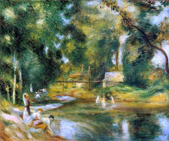  Pierre Auguste Renoir Essoyes Landscape - Washerwoman and Bathers - Canvas Art Print