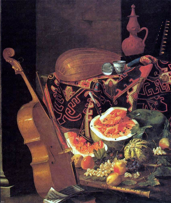  Cristoforo Munari Still-Life with Musical Instruments and Fruit - Canvas Art Print