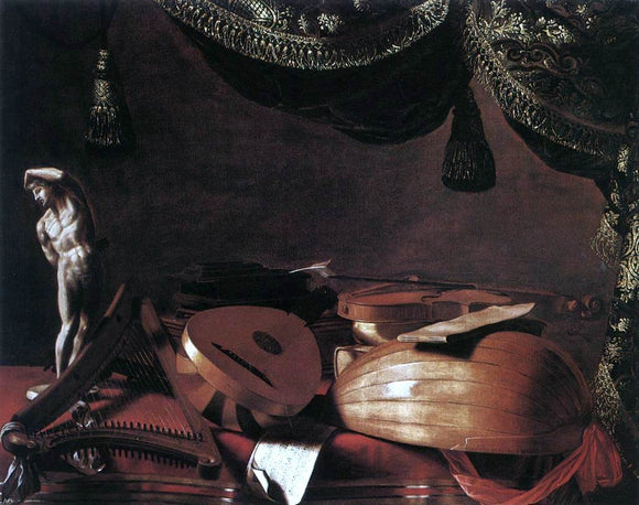  Evaristo Baschenis Still-Life with Musical Instruments and a Small Classical Statue - Canvas Art Print