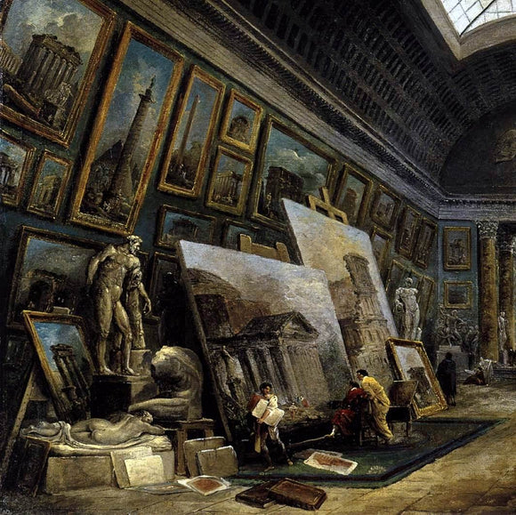  Hubert Robert Imaginary View of the Grande Galerie in the Louvre (detail) - Canvas Art Print