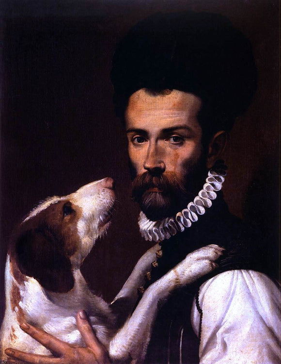  Bartolomeo Passerotti Portrait of a Man with a Dog (detail) - Canvas Art Print