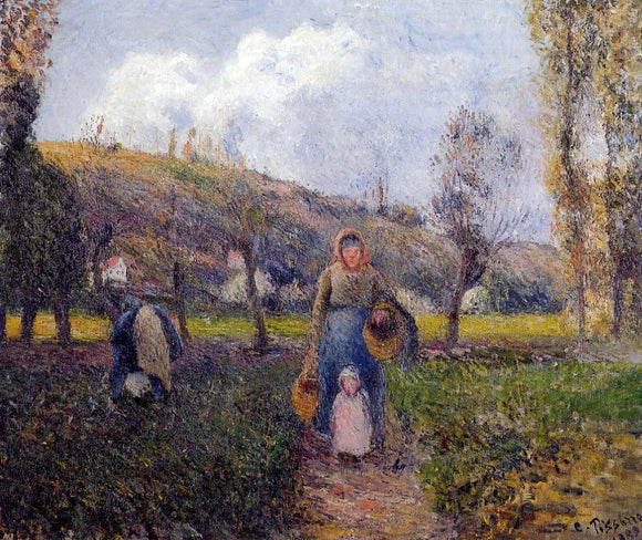  Camille Pissarro Peasant Woman and Child Harvesting the Fields, Pontoise - Canvas Art Print