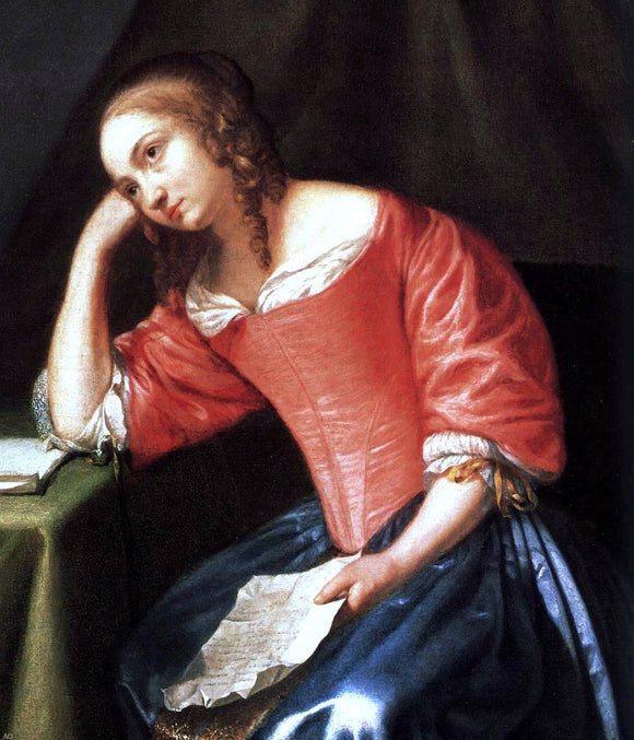  Caspar Netscher Young Girl Holding a Letter (detail) - Canvas Art Print
