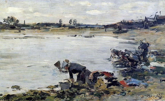  Eugene-Louis Boudin Laundresses on the Banks of the Touques - Canvas Art Print
