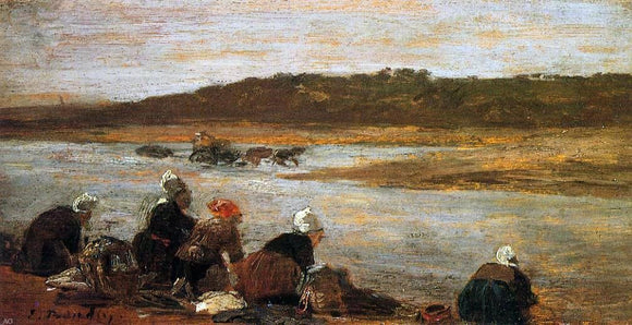 Eugene-Louis Boudin Laundresses on the Banks of the Touques (also known as The Effect of Fog) - Canvas Art Print