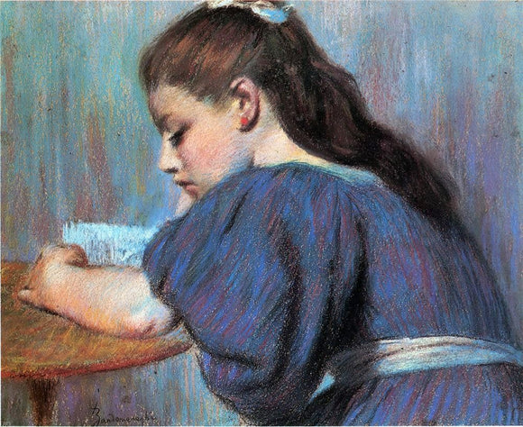 Federico Zandomeneghi A Young Girl Reading - Canvas Art Print