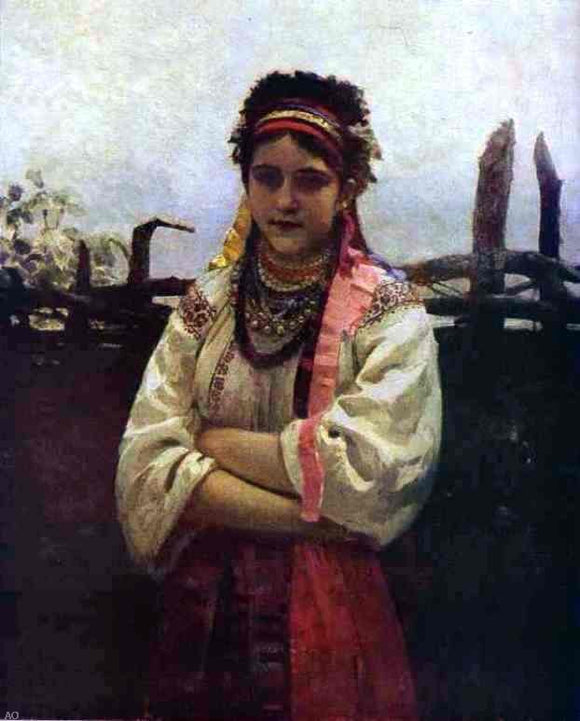  Ilia Efimovich Repin Ukranian Girl by a Fence - Canvas Art Print
