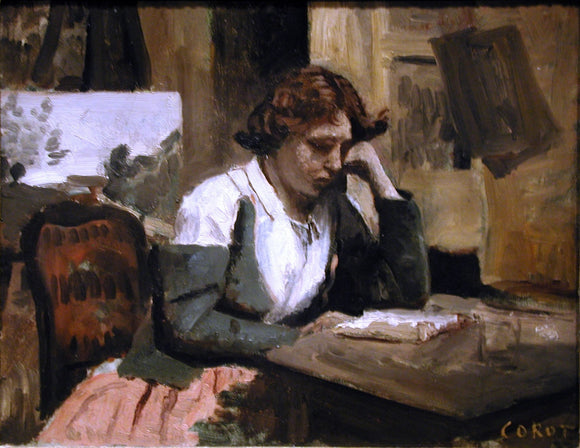  Jean-Baptiste-Camille Corot Girl Reading - Canvas Art Print