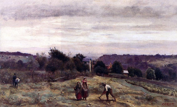  Jean-Baptiste-Camille Corot Ville d'Avray - the Heights: Peasants Working in a Field - Canvas Art Print