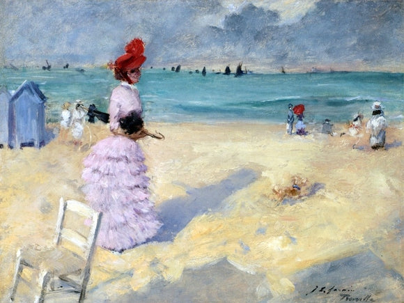  Jean-Louis Forain The Beach at Trouville - Canvas Art Print