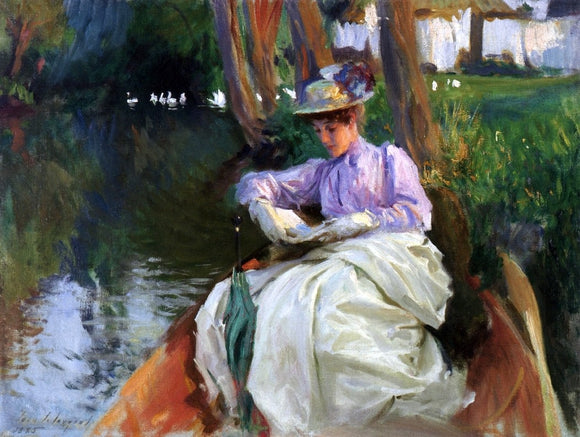  John Singer Sargent By the River (also known as Femme en Barque) - Canvas Art Print
