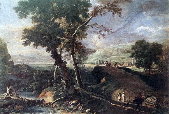  Marco Ricci Landscape with River and Figures - Canvas Art Print