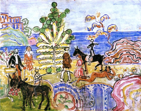  Maurice Prendergast Fantasy (also known as Fantasy with Flowers, Animals and Houses) - Canvas Art Print