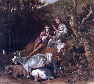  Paulus Potter Landscape with Shepherdess and Shepherd Playing Flute (detail) - Canvas Art Print