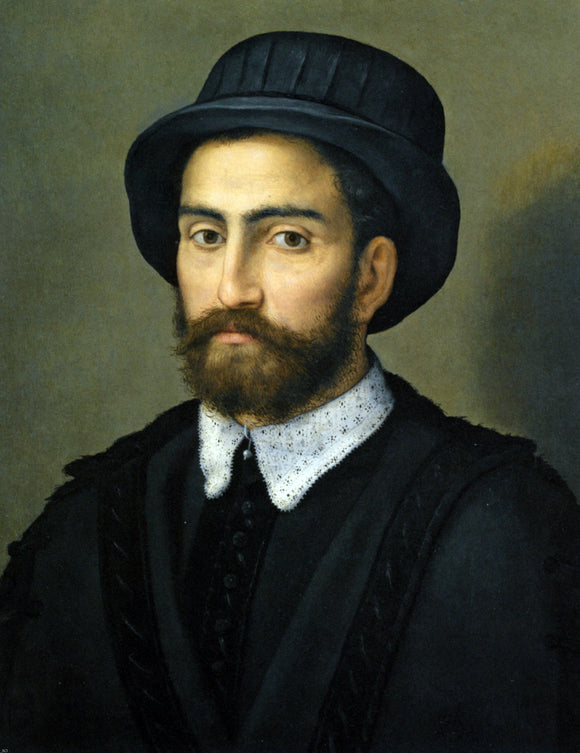  Pier Francesco Di Jacopo Foschi Portrait of a Man Bust Length Wearing a Black Coat and Hat - Canvas Art Print