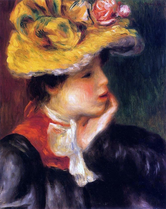  Pierre Auguste Renoir Head of a Young Woman (also known as Yellow Hat) - Canvas Art Print
